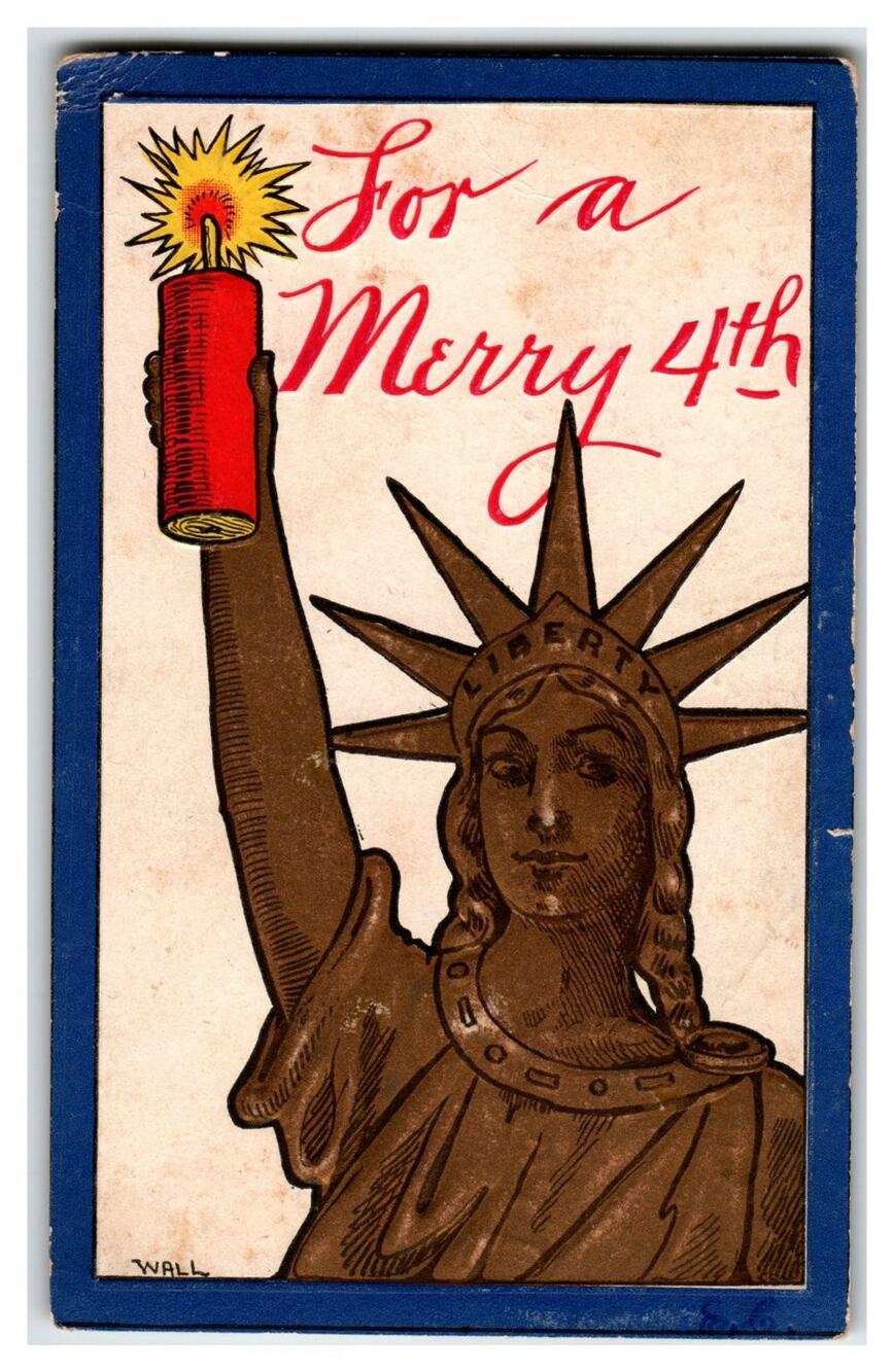 Wall 1908 Statue of Liberty 4th of July Firecracker Postcard Ullman Mfg Co